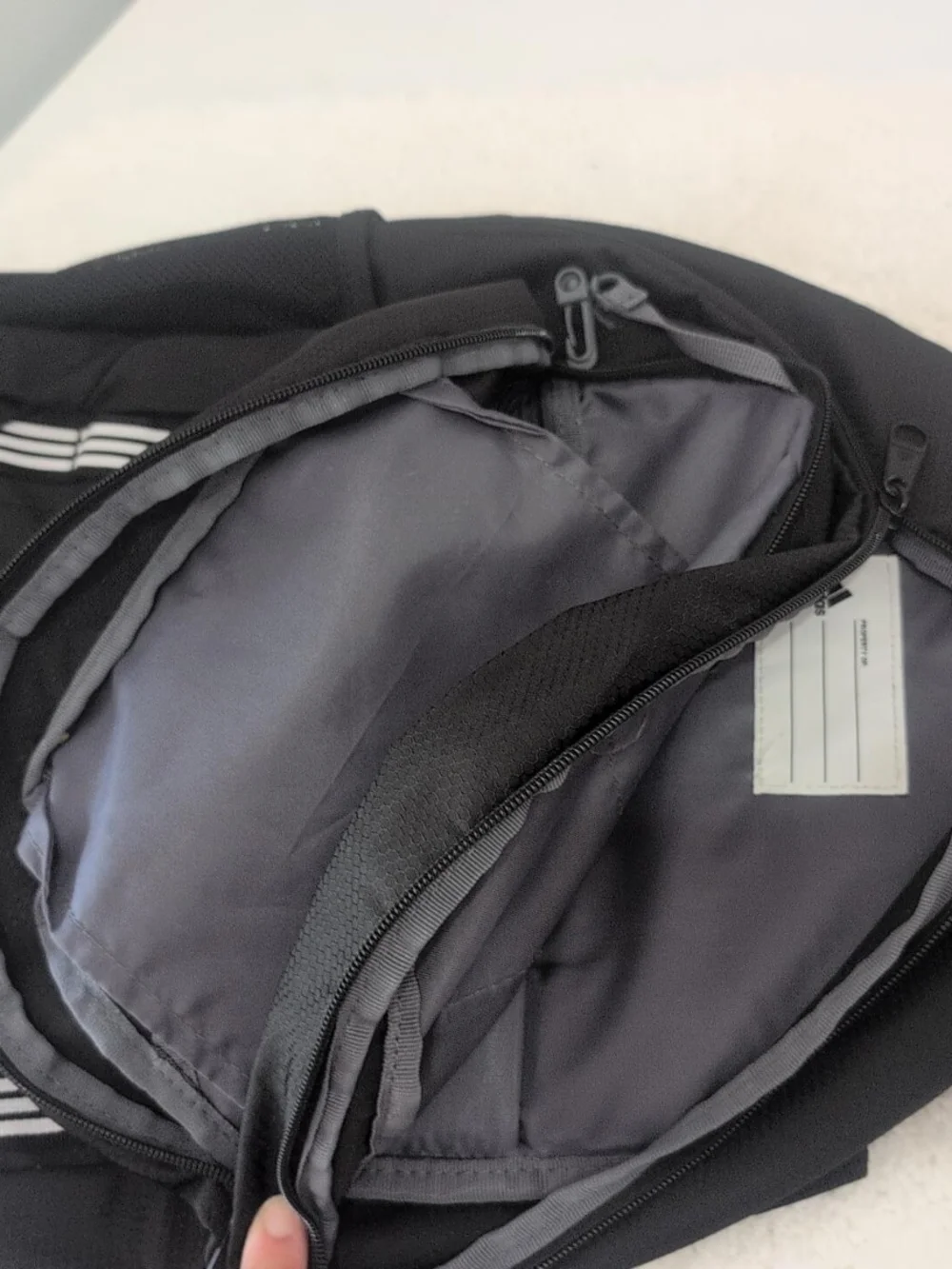 adidas Black Backpack with White Logo and Stripe Accents